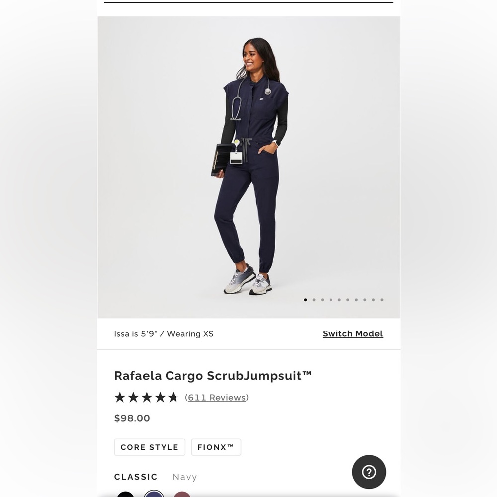 FIGS | Rafaela Cargo Scrub Jumpsuit | Navy | XS